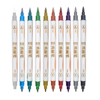 10 цветов/набор, тонкая кисть, металлические маркерные ручки, маркеры с двойным наконечником для черной бумаги, каллиграфии, рисования ручкой