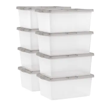 17-литровые серые прочные ящики для хранения из прозрачного пластика с защелкивающимся верхом - быстро организуйте свои вещи и создайте аккуратное пространство, 8 комплектов!
