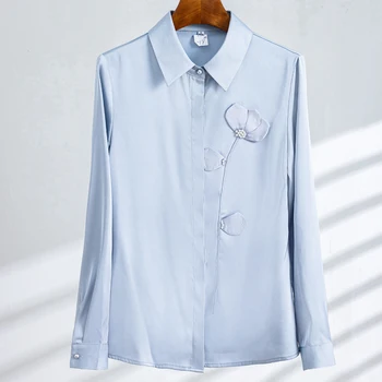 2023 Весна и осень, Новая Модная Белая рубашка с карманом, Женская Маленькая Модная деловая рубашка для пригородных поездок