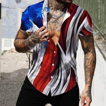 2023 Новая Рубашка на День Независимости США, Мужская Гавайская рубашка с 3D Принтом, Пляжный Топ с коротким рукавом, Футболка, Мужская рубашка