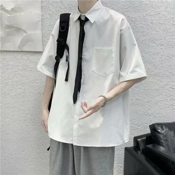 2023 Новые мужские рубашки в японском стиле, Летние Повседневные блузки с коротким рукавом, Свободная Модная мужская рубашка с отложным воротником