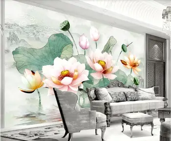 3d обои с пользовательской фотообоей, рельефный цветок, свежая акварель, лотос, украшение гостиной, 3D фотообои на стену