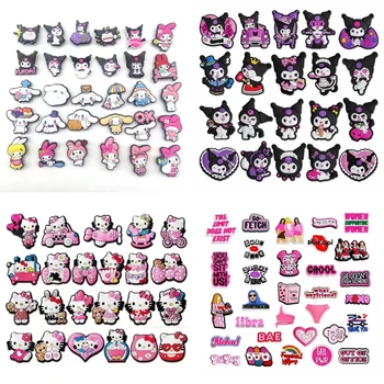 4 комплекта розовых шармов с героями мультфильмов Sanrio Kuromi и Hello KittyShoe, шармы из Крокодила, украшения для обуви, аксессуары из ПВХ