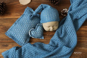 4 фото/комплект Реквизита для фотосъемки новорожденных, мягкая шапочка для сна, подушка-сердечко, реквизит для фотосессии, набор для подарка в виде детского душа, Тканевые обертывания