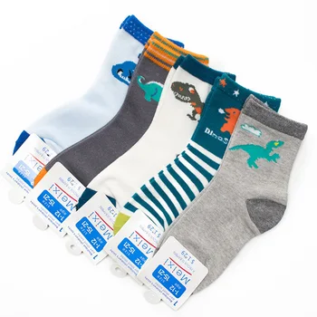 5 пар детских носков, весенне-осенние новые хлопковые носки с милым мультяшным рисунком динозавра для мальчиков, Носки для девочек, детские носки от 2 до 12 лет