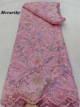 5 Ярдов Африканского Кружева С блестками, французского тюля, ткани 2023, Высококачественной сетчатой ткани с вышивкой в нигерийском стиле для пошива платья