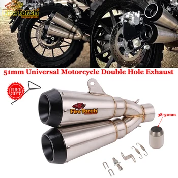 51 мм Универсальный Мотоцикл С Двойным Отверстием Глушитель Системы Escape Moto Мотокросс Скутер Выхлопной Для Benelli BJ500 Z1000 S1000RR R1