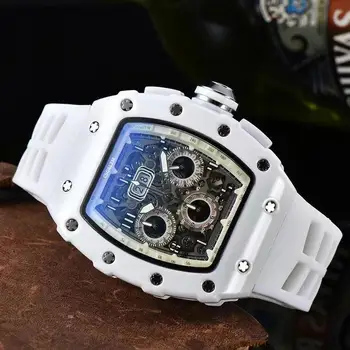 6-контактный RM Высококачественные автоматические часы с датой, ограниченная серия мужских часов, Роскошные полнофункциональные кварцевые часы, модный силиконовый ремешок