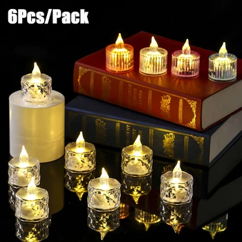6 шт. светодиодных свечей Tealight, Прозрачных Беспламенных Искусственных свечей, Ночник на батарейках Для Рождественского Новогоднего декора