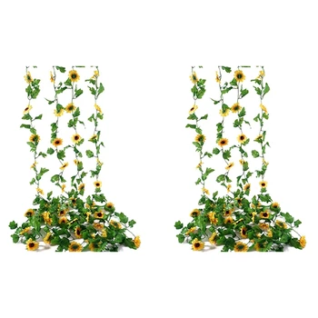 8 шт., Искусственная Подсолнечная Гирлянда, Шелковая Подсолнечная лоза с листьями, Искусственные цветы, Подвесные на стену для декора венков своими руками