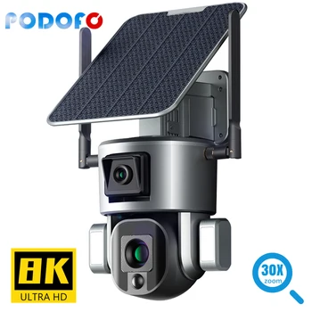 8MP 4G Беспроводная Солнечная камера 4K WiFi С двумя объективами 4X 10X Солнечная панель для обнаружения человека PTZ Камера безопасности Водонепроницаемые IP-камеры