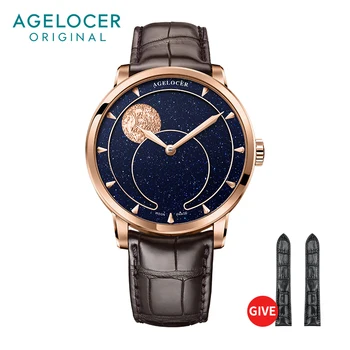 AGELOCER Мужские часы Blue Moon Phase Dress, Новые автоматические механические роскошные модные наручные часы из нержавеющей Стали