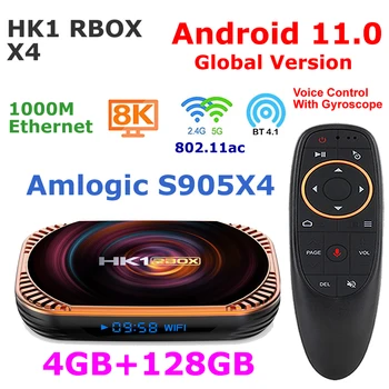Android TV BOX Android 11 S905X4 Четырехъядерный 4G 128G HK1 RBOX X4 Smart TV BOX 5G Двойной WIFI 1000M LAN 8K Видеокодек Телевизионная Приставка