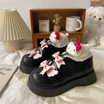 Apanzu/ Новая обувь в стиле Лолиты, женская униформа, обувь на платформе с круглым носком, повседневная милая студенческая обувь с милым бантом для девочек, Модные кавайные туфли на плоской подошве
