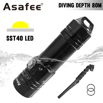 Asafee AF12D 80M Подводный фонарик для дайвинга 800LM SST40 LED Light 332M Range Lamp IPX8 Водонепроницаемый фонарь с кнопочным переключателем