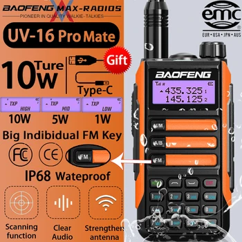 BAOFENG UV16 Pro Mate 10 Вт Мощное зарядное устройство Type-C для портативной рации Двухдиапазонный UV-16 PRO V2 Обновление UV-5R Max UV-10R Двухстороннее радио