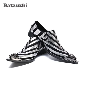 Batzuzhi/ Итальянские кожаные мужские модельные туфли; Винтажная мужская обувь с металлическим острым носком для вечеринок и свадеб; Мужские туфли Больших Размеров 6-12