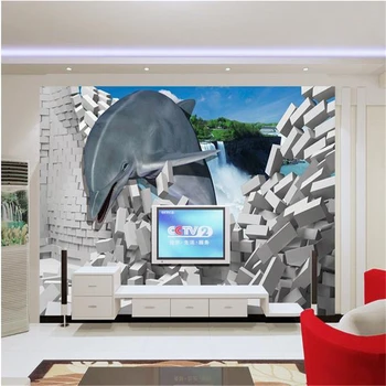 beibehang 3d стереоскопические фрески с дельфинами Китайский ТВ фон кирпичные обои гостиная спальня фрески papel de parede