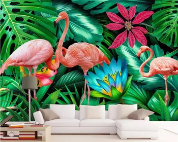 Beibehang Пользовательские обои скандинавский свежий и простой тропический лес банановый лист сад фламинго ТВ фон настенные фрески 3d обои