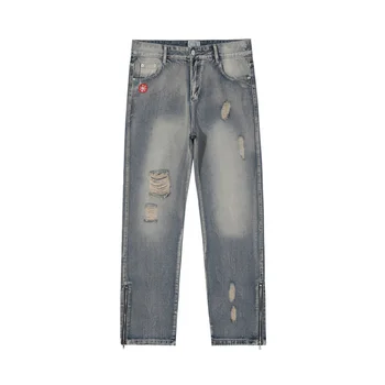 C.E Япония, Ветхие, Выстиранные, с дырками, Прямые джинсы в стиле Ретро для мужчин и женщин, Повседневные брюки на молнии