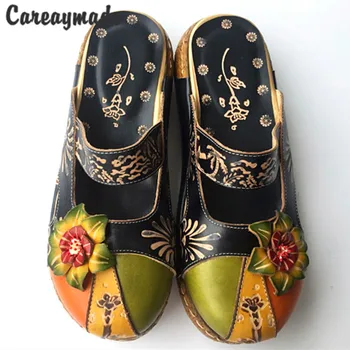 Careaymade-Новая обувь ручной работы с резьбой из воловьей кожи с головным убором в народном стиле, обувь mori girl в стиле ретро, женские повседневные сандалии