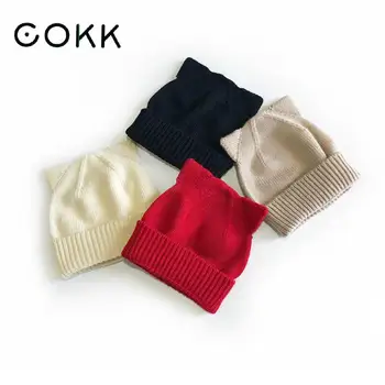 COKK/Зимние шапки для женщин, Шапочка-бини для девочек, Вязаная шапка с кошачьими ушками, Теплая шапочка для родителей и детей, Повседневная зимняя шапка для женщин Gorro New