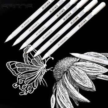 EZONE Белая/Серебряная ручка для рисования, ручка для рисования комиксов, Креативная Белая ручка с крючком, 0,8 мм, Белая точечная ручка для рисования