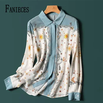 FANIECES/ модная женская атласная винтажная рубашка в стиле пэчворк, весенняя тонкая офисная женская блузка с принтом в стиле Харадзюку рубашка