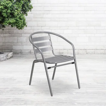 Flash Furniture 4 упаковки серебристого металлического ресторанного стула с алюминиевыми рейками, садового стула, мебели для патио
