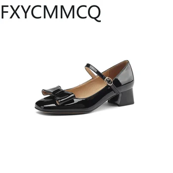 FXYCMMCQ/ Весенне-осенние модные женские тонкие туфли Mary Jane, Размер 32-48, Повседневные французские туфли на высоком каблуке с мелким вырезом (4 см) HG157