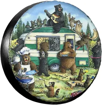 Happy Camper Bear Чехол для запасного колеса, защита от воды и пыли, Универсальная посадка для внедорожника, аксессуары для кемпинга, аксессуары для путешествий