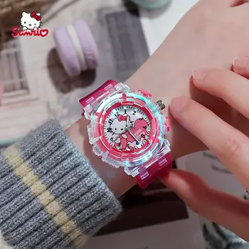 Hello Kitty Новые Прозрачные светящиеся указатели Силиконовые детские часы Модные мультяшные часы KT Cat Электронные часы