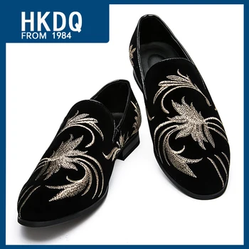 HKDQ/ Классическая мужская социальная обувь черного цвета с вышивкой; Дышащие нескользящие мужские лоферы без застежки; Деловая кожаная обувь; Мужские Большие размеры 47