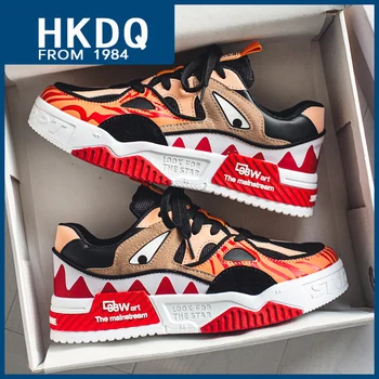 HKDQ Модные Мужские кроссовки для скейтбординга с акулами, Мужская Уличная одежда с героями мультфильмов, Повседневная спортивная обувь, Уличная обувь для скейтбординга