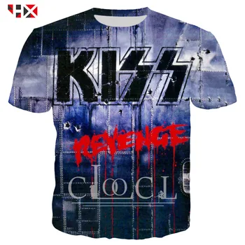 HX Summer 3D Принт Metal Rock KISS Band Повседневная Мужская Женская футболка С коротким рукавом Унисекс в стиле Харадзюку, хип-хоп, Уличная одежда, футболки, топы