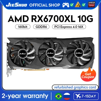 JIESHUO Видеокарта AMD RX 6700XL 10GB с тремя вентиляторами GPU 160-РАЗРЯДНЫЙ GDDR6 2304 RX6700XL 10G для настольных компьютерных Игр KAS RVN CFX