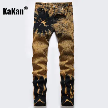 Kakan - Новые уличные джинсы для мужчин в Европейском и американском стиле, выстиранные и сшитые из старых модных джинсов прямой длины K36-L008