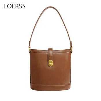 LOERSS, винтажная сумка-мешок из коровьей кожи для женщин, модная сумка через плечо, повседневная сумка через плечо, женская нишевая сумка