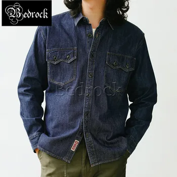 MBBCAR, американская винтажная одежда, мужская рубашка, западный ковбойский топ с длинным рукавом, джинсовая блузка, синяя хлопковая рубашка 9230