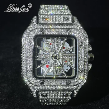 MISSFOX Iced Out Мужские часы Лучший бренд Класса Люкс Водонепроницаемые Модные Кварцевые Наручные часы в стиле хип-Хоп с Полным Бриллиантовым Скелетом Reloj Hombre