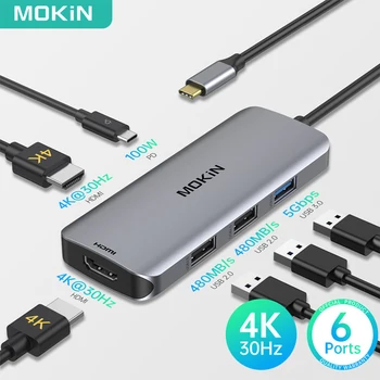MOKiN Type C КОНЦЕНТРАТОР, док-станция для телевизора, совместимый с USB C до 4K HDMI, USB-удлинитель, Концентратор для Ноутбуков Macbook Pro iPad M1/M2, Аксессуары