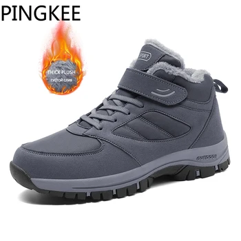PINGKEE, теплый Короткий плюшевый синтетический верх, водонепроницаемая подушка, Треккинговые зимние ботинки для пеших прогулок, Кроссовки для мужчин