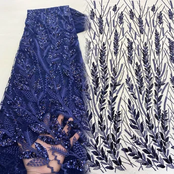 Sinya Новейшая темно-синяя африканская кружевная ткань с пайетками 2023 Года, Высококачественная нигерийская вышивка, Французская сетка, Свадебное платье, кружево