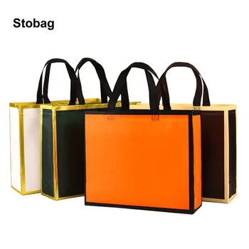 StoBag 10 шт. нетканые сумки для покупок, тканевые портативные водонепроницаемые Эко-сумки для хранения, многоразовый большой чехол с логотипом на заказ (за дополнительную плату)