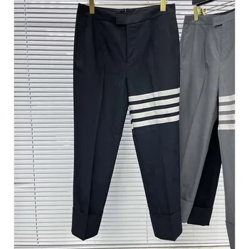 TB THOM/ Осенние брюки в полоску, Мужские Классические деловые эластичные костюмные брюки, высококачественные облегающие официальные серые повседневные брюки