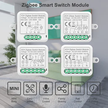 Tuya Smart ZigBee Switch Модуль 10A Умный Дом DIY Выключатель 1 2 3 4 Банды Поддержка 2-полосного Управления Работа с Alexa Google Home
