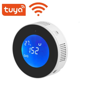 Tuya Wifi Умный датчик сигнализации о природном газе с функцией температуры Детектор утечки горючего газа ЖК-дисплей Приложение Smart Life
