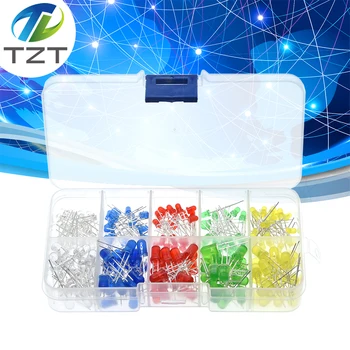TZT 200 шт./лот 3 мм 5 Мм Светодиодный Комплект С коробкой Смешанный Цвет Красный Зеленый Желтый Синий Белый Ассортимент светодиодов по 20 штук Каждый Новый