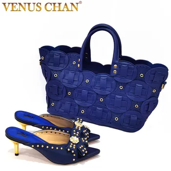 Venus Chan Темно-синий Цвет, Острый Стилет, Простой Дизайн, Женская обувь, Обувь для вечеринок, Сумка, обувь друга С сумкой, сумки мадам