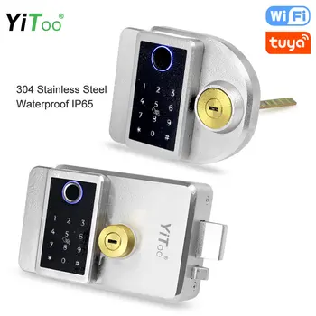 YiToo 304 Нержавеющая сталь IP65, наружный водонепроницаемый дверной замок с отпечатками пальцев, Tuya Wifi, дистанционное управление, RFID-карты, разблокировка USB-аккумулятора